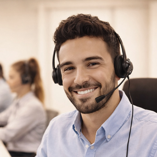 Bild eines Stonelli Testimonials welches Stonelli Support Agent mit freundlichem Lächeln zeigt.