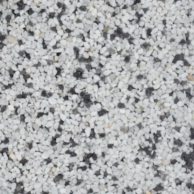Nahaufnahme von Marmorkies in Schwarz, Weiß und Grau mit Körnung 4-7 mm