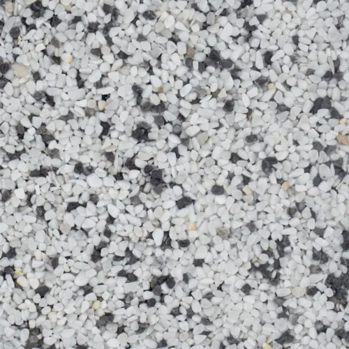 Nahaufnahme von Marmorkies in Schwarz, Weiß und Grau mit Körnung 4-7 mm