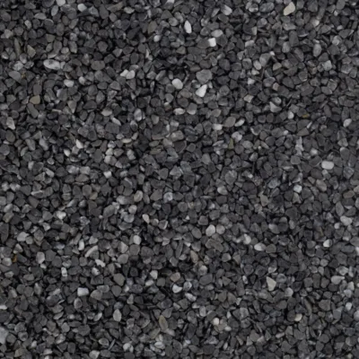 Nahaufnahme von grauem und weißem Marmorkies mit 4-7 mm Körnung