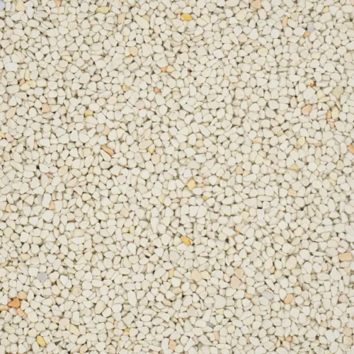 Nahaufnahme eines Steinteppichs mit weiß und cremefarbenen Körnern, 4-7 mm